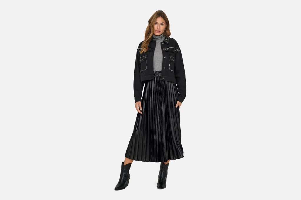 LYON PLEATED SHINE SKIRT BLACK