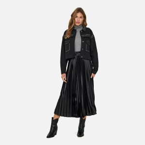 LYON PLEATED SHINE SKIRT BLACK - Image 3