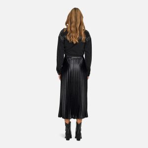 LYON PLEATED SHINE SKIRT BLACK - Image 4