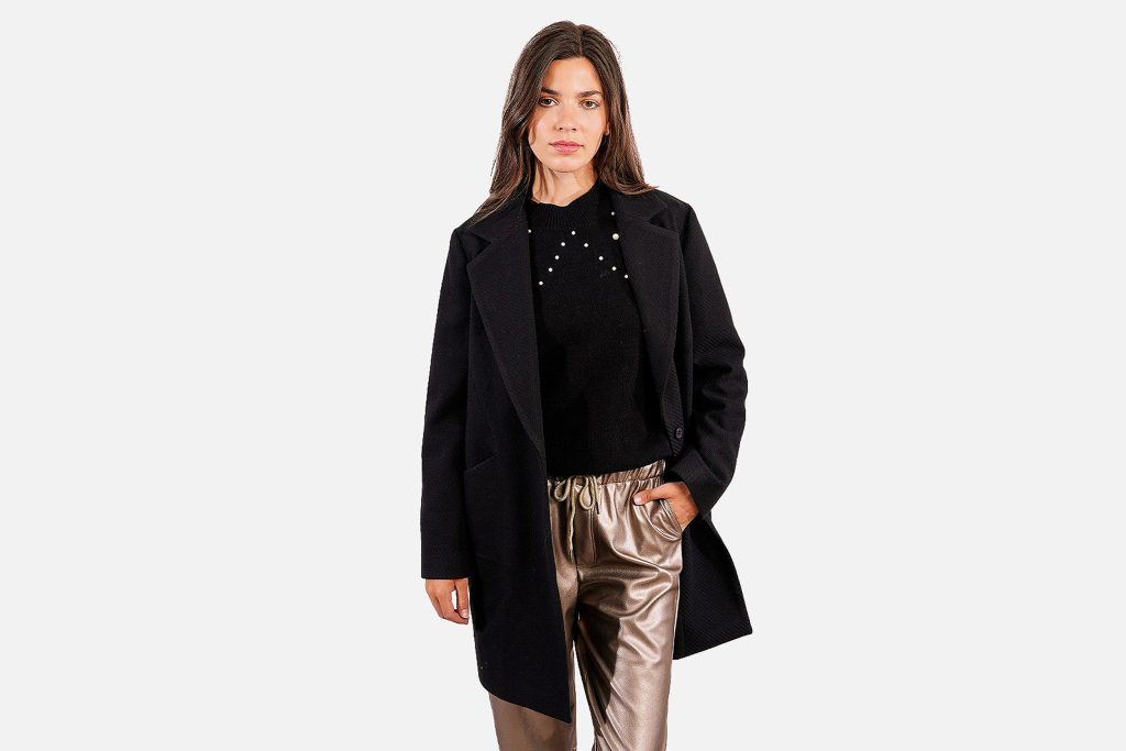 MANTEAU COL TAILLEUR NOIR