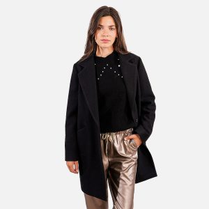 MANTEAU COL TAILLEUR NOIR - Image 3