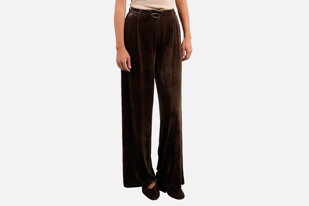 PANTALON LARGE VELOURS MARRON