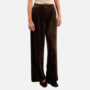 PANTALON LARGE VELOURS MARRON - Image 1