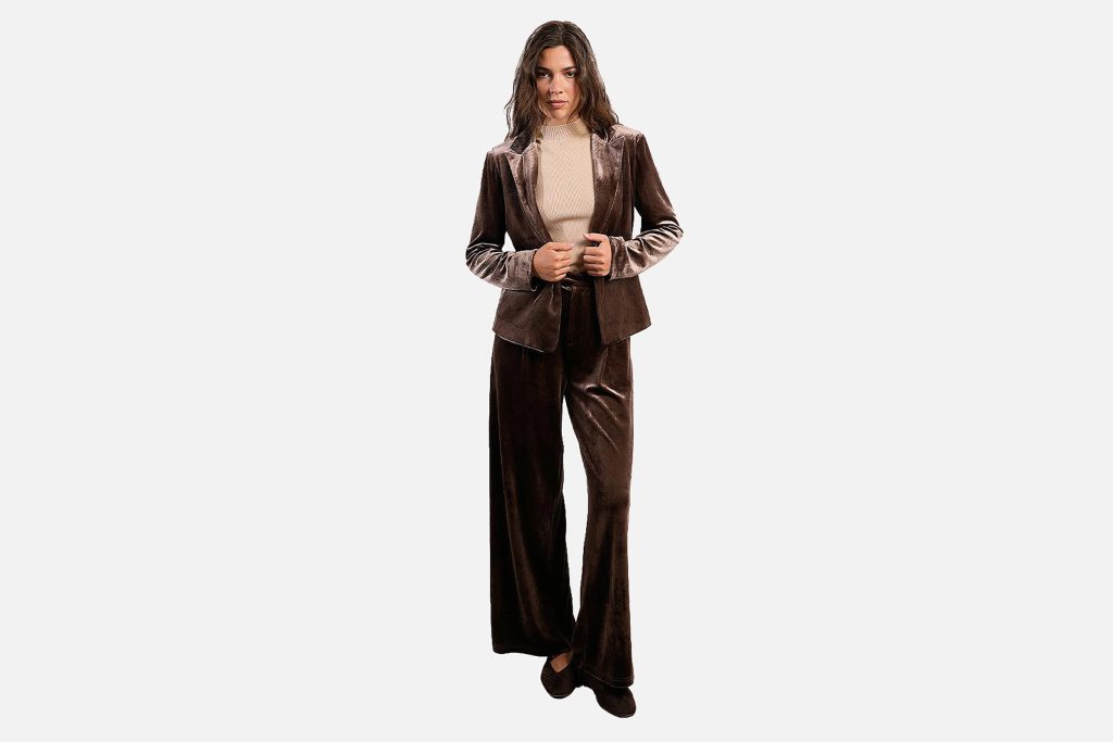 PANTALON LARGE VELOURS MARRON