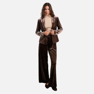 PANTALON LARGE VELOURS MARRON - Image 3