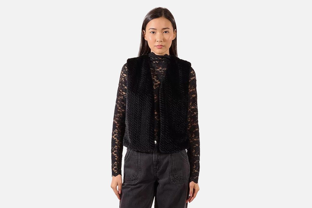 GILET FOURRURE ZIGZAG NOIR