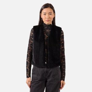 GILET FOURRURE ZIGZAG NOIR – Image 1