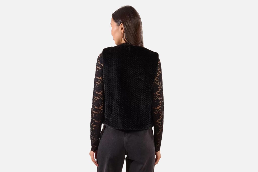 GILET FOURRURE ZIGZAG NOIR