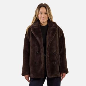 MANTEAU BOUTON FOURRURE MARRON - Image 1