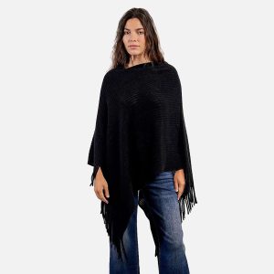 PONCHO CROISE FRANGES NOIR - Image 1