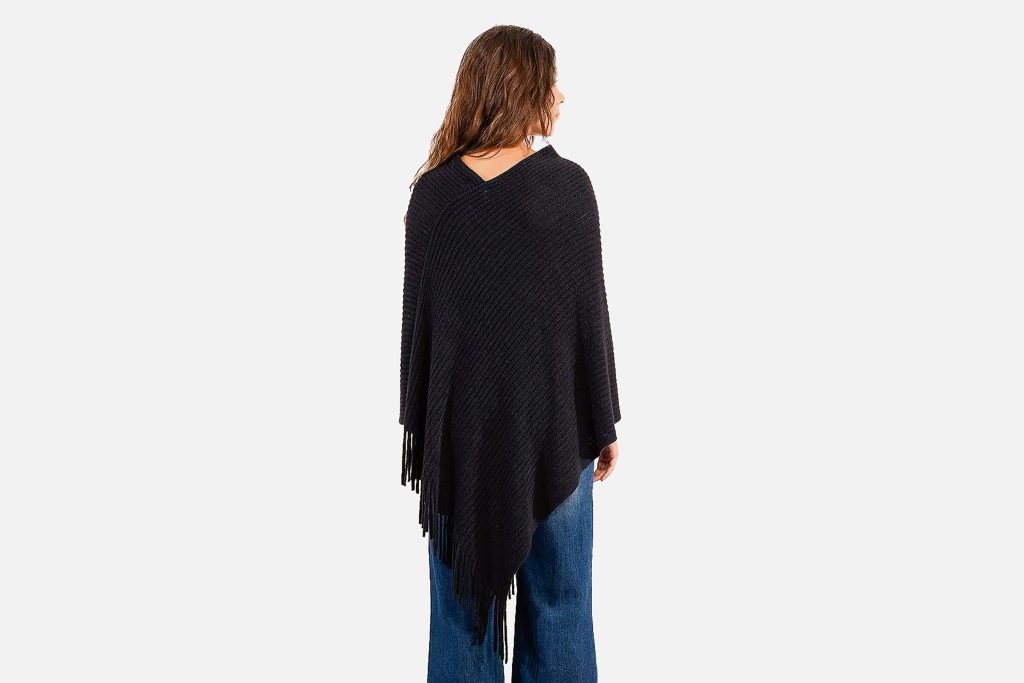 PONCHO CROISE FRANGES NOIR