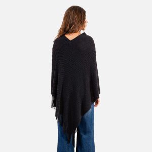 PONCHO CROISE FRANGES NOIR - Image 2