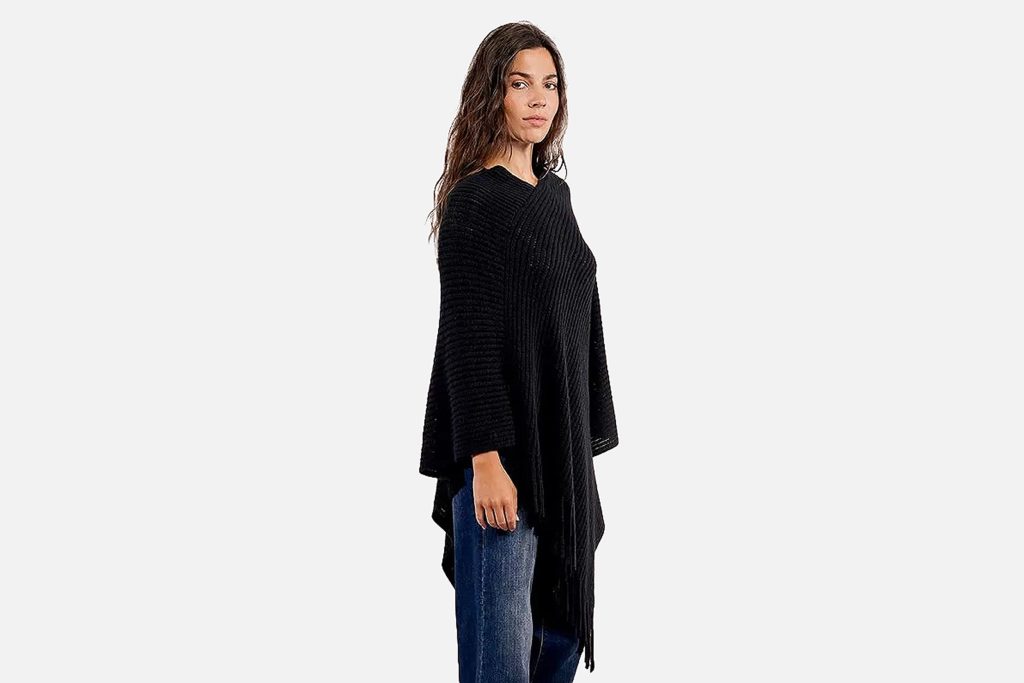PONCHO CROISE FRANGES NOIR