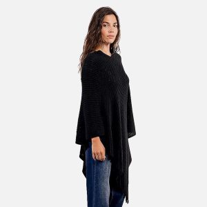 PONCHO CROISE FRANGES NOIR - Image 3