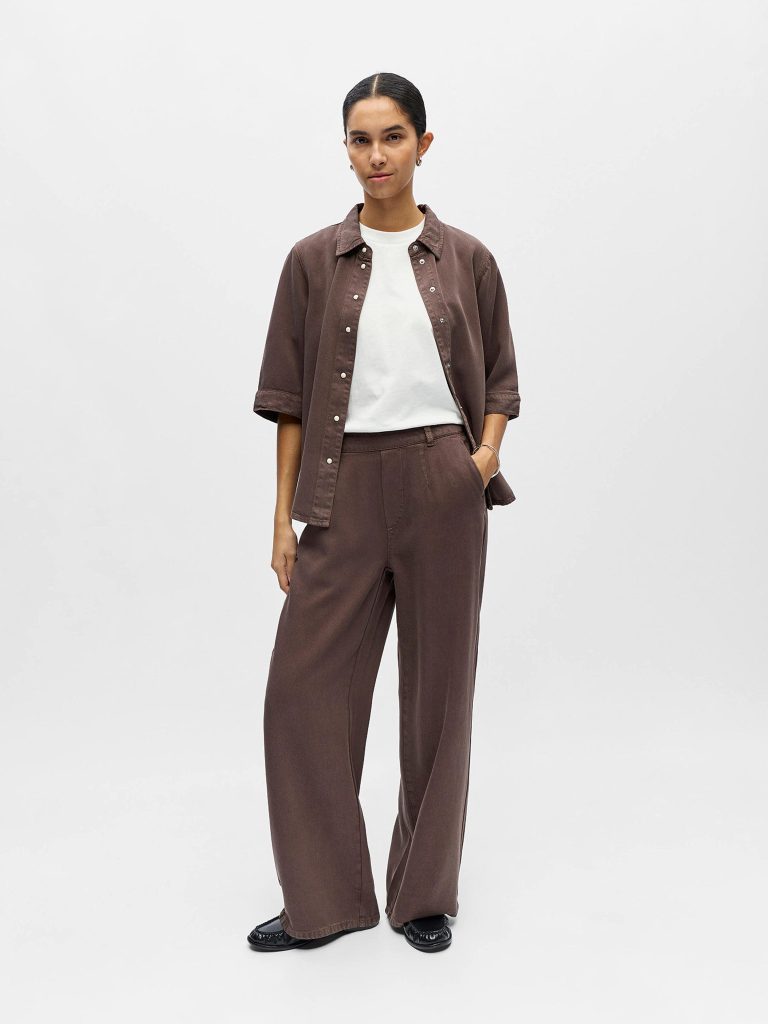 OBJFRAME LISA WIDE MW PANT NOOS SEAL BROWN