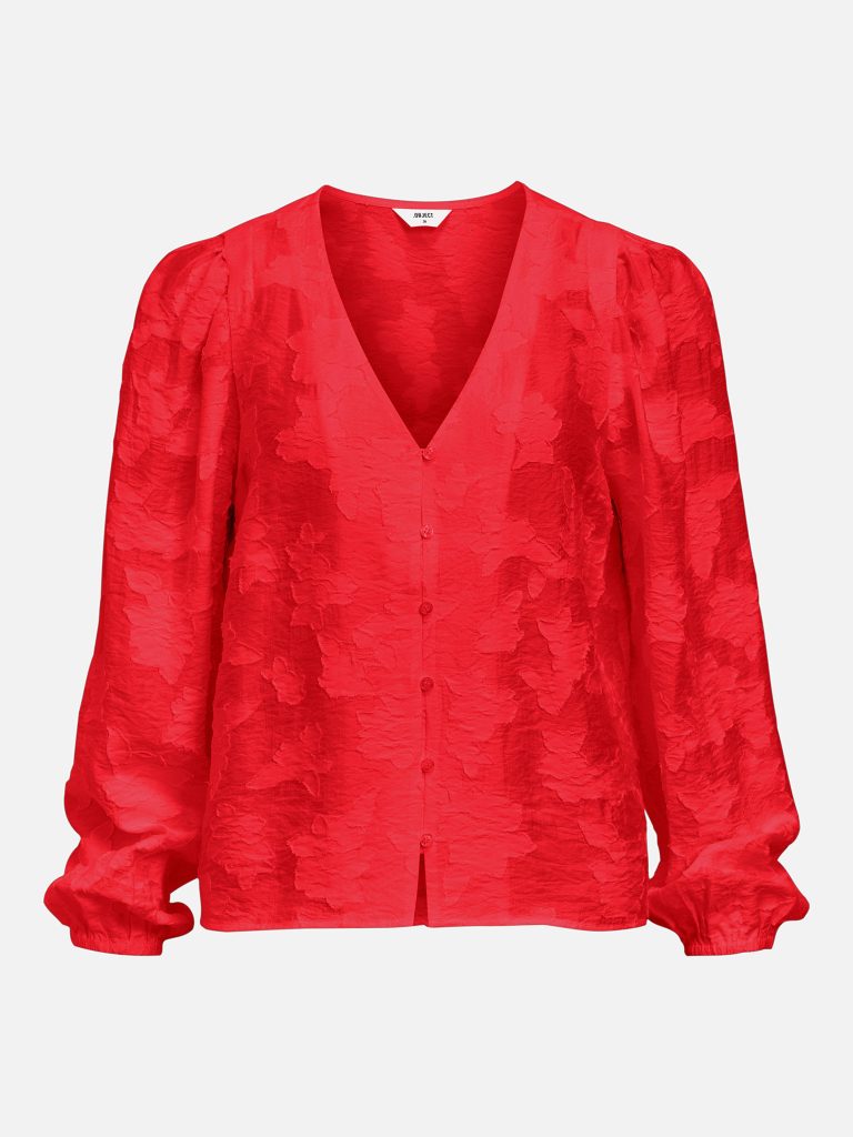 OBJADA SUKI LS RE V NECK POINSETTIA
