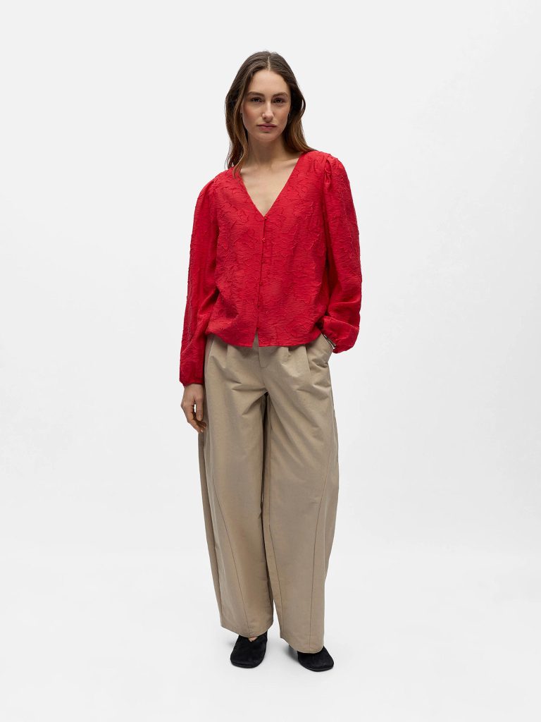 OBJADA SUKI LS RE V NECK POINSETTIA