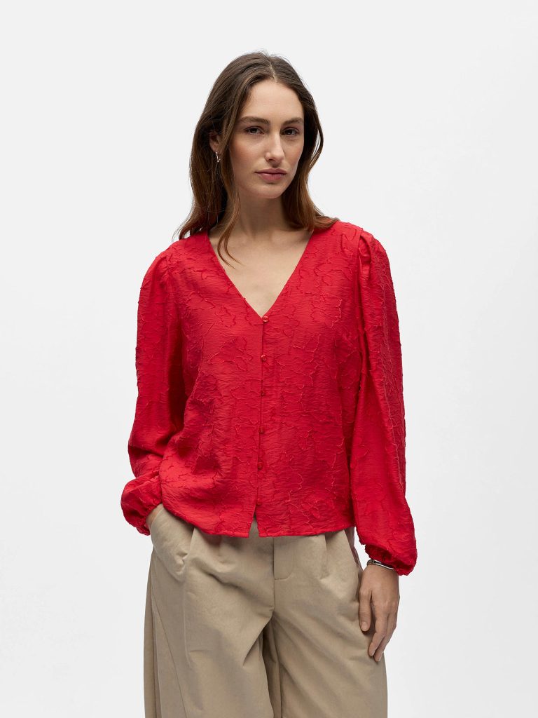OBJADA SUKI LS RE V NECK POINSETTIA