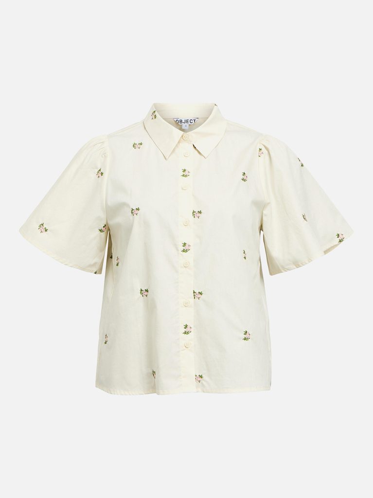 OBJMOLIA SS RE SHIRT CLOUD DANCER EMB FLOWER