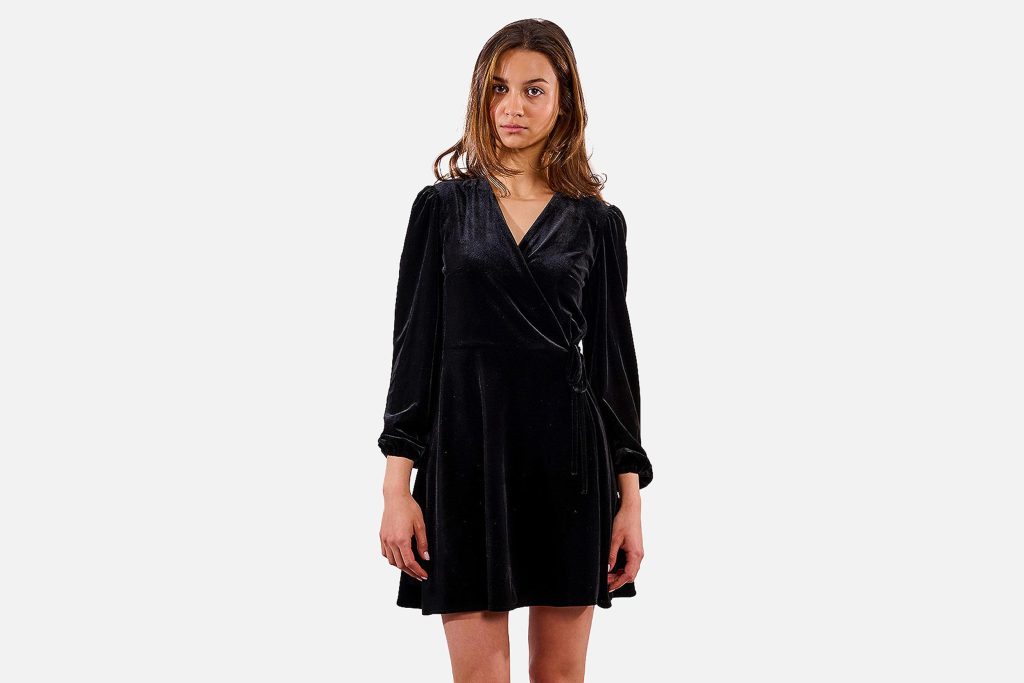 ROBE PORTEFEUILLE VELOURS NOIR