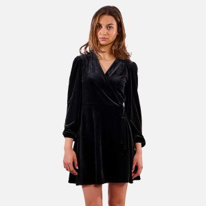 ROBE PORTEFEUILLE VELOURS NOIR - Image 1