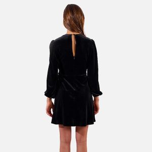 ROBE PORTEFEUILLE VELOURS NOIR - Image 2