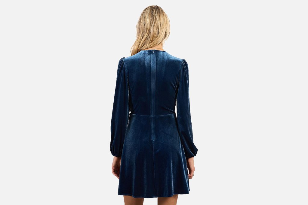 ROBE PORTEFEUILLE VELOURS BLEU