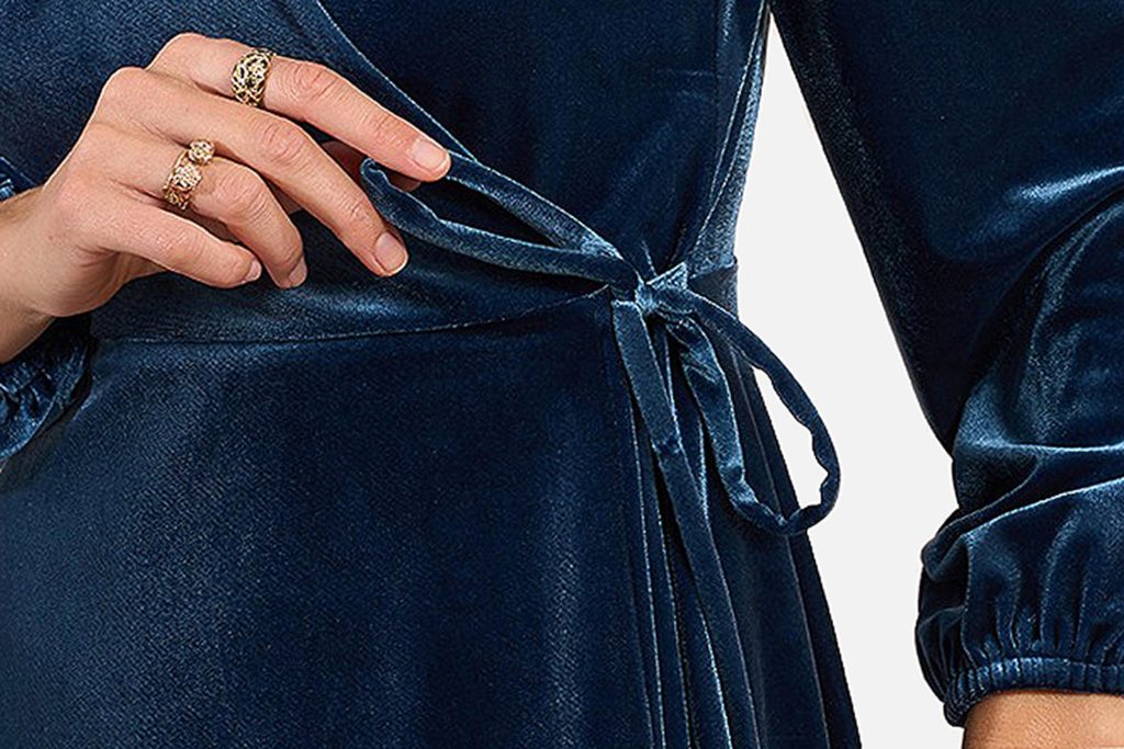 ROBE PORTEFEUILLE VELOURS BLEU