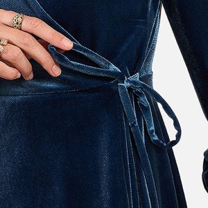 ROBE PORTEFEUILLE VELOURS BLEU - Image 3