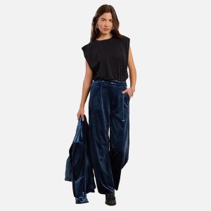 PANTA LARGE VELOUR BLEU DENIM - Image 3