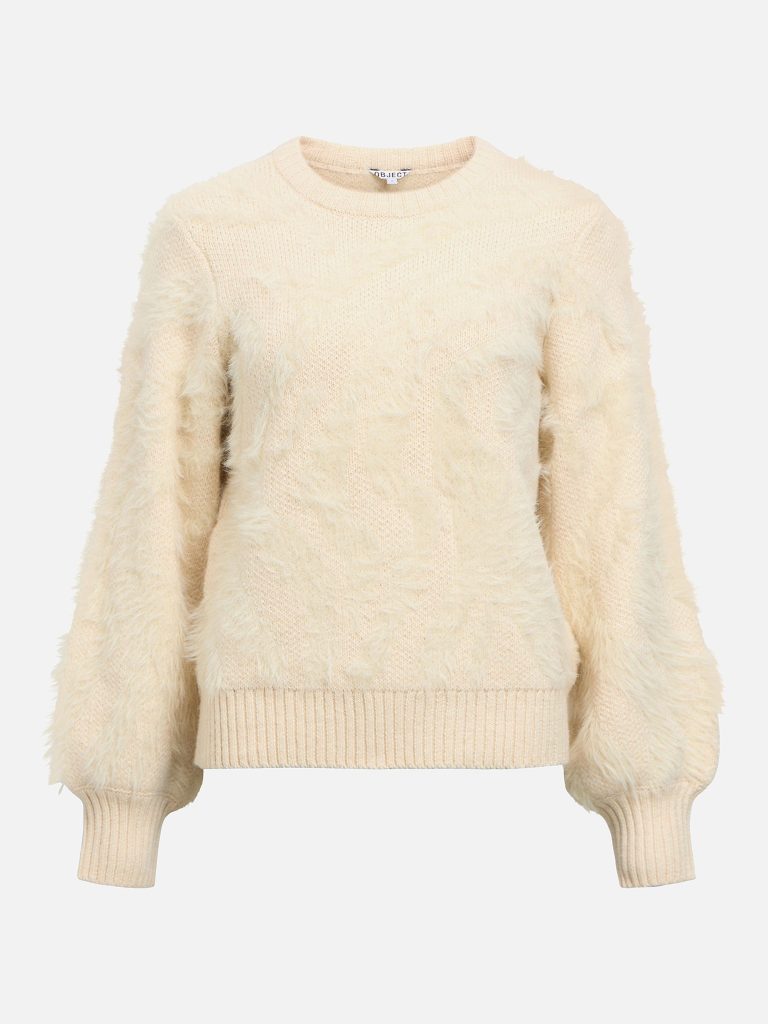 OBJHOLLOW LS RE KNIT PULLOVER BIRCH ZEBRA