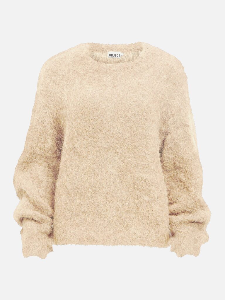 OBJHARRY LS LO KNIT PULLOVER BIRCH MELANGE