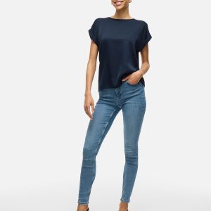 VIELLETTE SS SATIN TOP NAVY BLAZER – Image 3