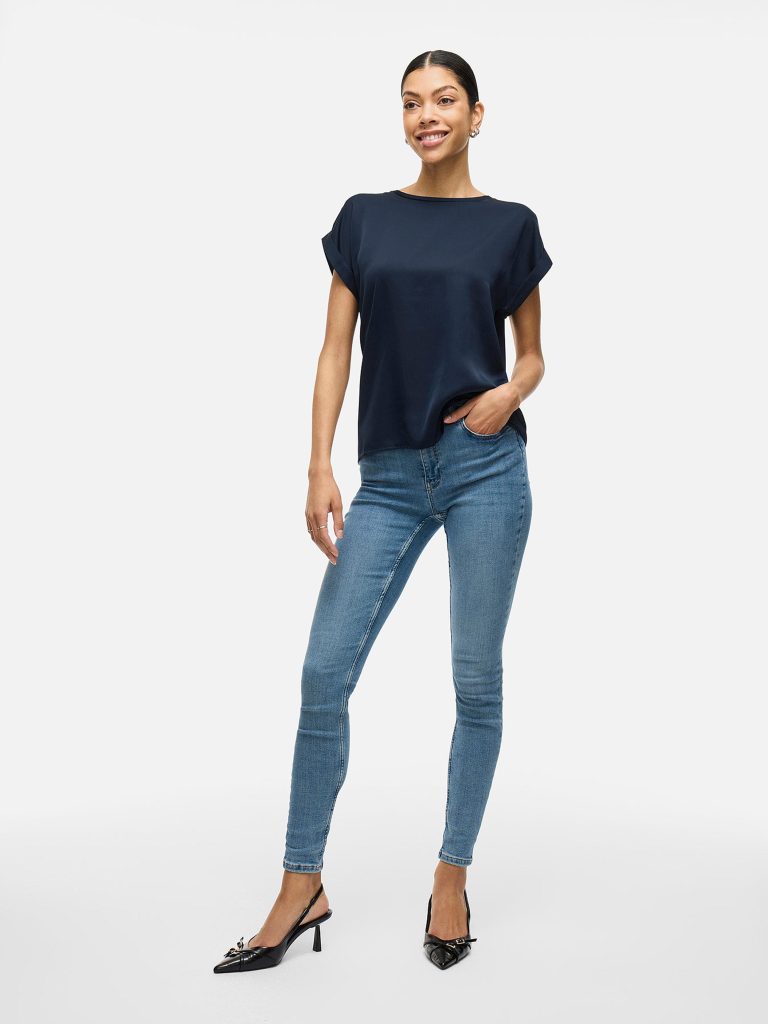 VIELLETTE SS SATIN TOP NAVY BLAZER