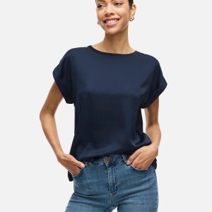 VIELLETTE SS SATIN TOP NAVY BLAZER – Image 4