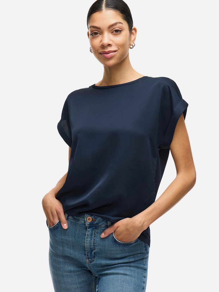 VIELLETTE SS SATIN TOP NAVY BLAZER
