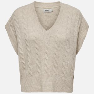 ONLMELODY VEST KNT NOOS OATMEAL MELANGE – Image 1