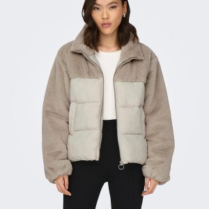 ONLWANJA FUR PUFFER MIX JACKET MOONBEAM - Image 4