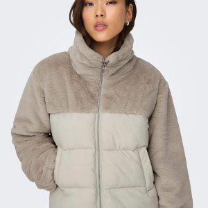 ONLWANJA FUR PUFFER MIX JACKET MOONBEAM - Image 6