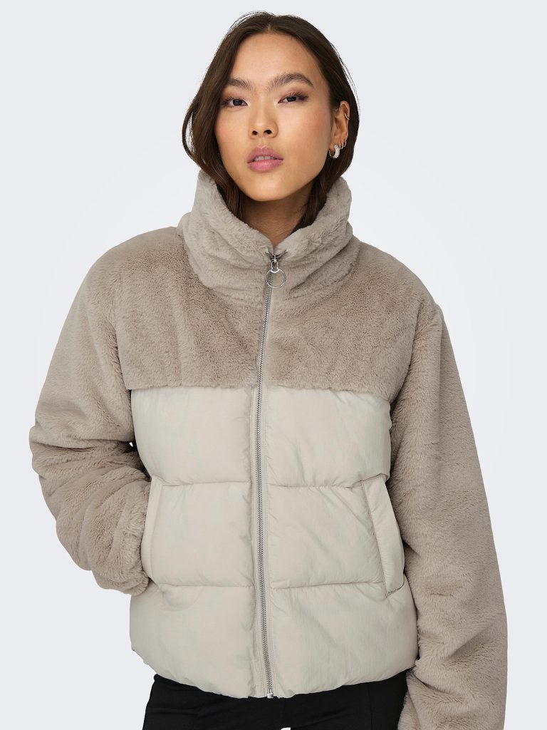 ONLWANJA FUR PUFFER MIX JACKET MOONBEAM