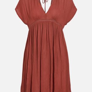 VIDAISILINES VNECK SHORT DRESS BURNT BRICK - Image 1