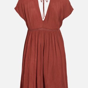 VIDAISILINES VNECK SHORT DRESS BURNT BRICK - Image 2