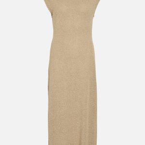 VIVELSA BOAT NECK SL MIDI DRESS TRAVERTINE MELANGE - Image 1