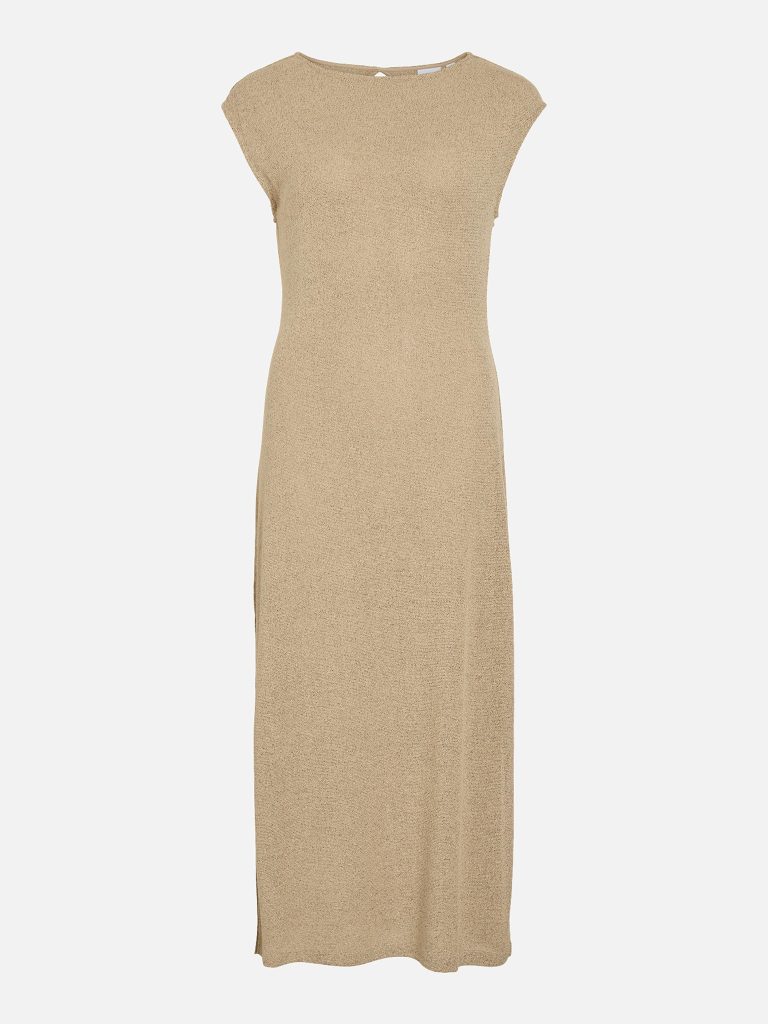 VIVELSA BOAT NECK SL MIDI DRESS TRAVERTINE MELANGE