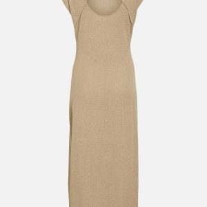VIVELSA BOAT NECK SL MIDI DRESS TRAVERTINE MELANGE - Image 2