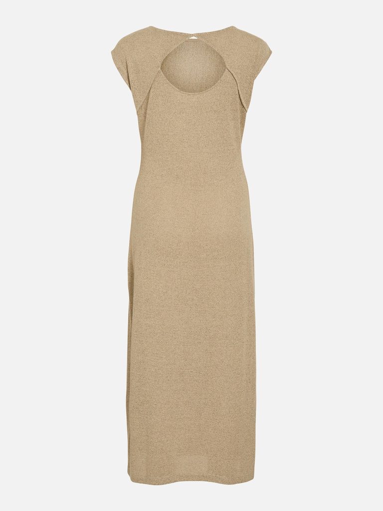 VIVELSA BOAT NECK SL MIDI DRESS TRAVERTINE MELANGE