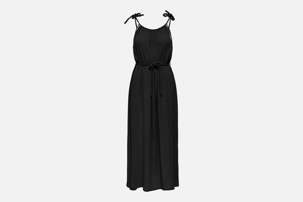 JDYLIVA LIFE STRAP MAXI DRESS BLACK WHITE EMB