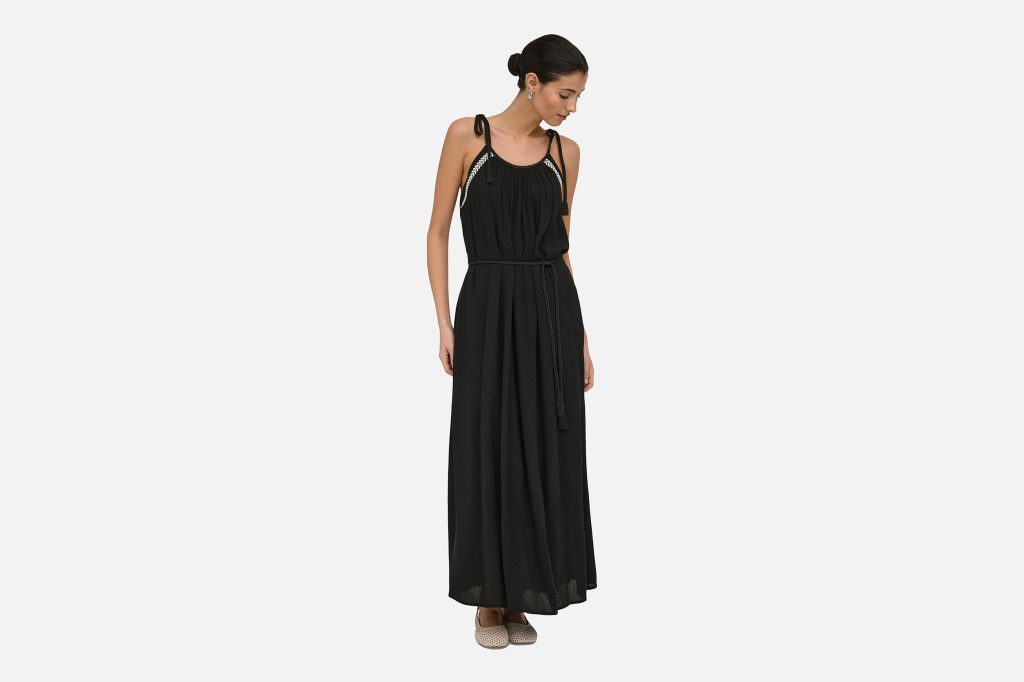 JDYLIVA LIFE STRAP MAXI DRESS BLACK WHITE EMB