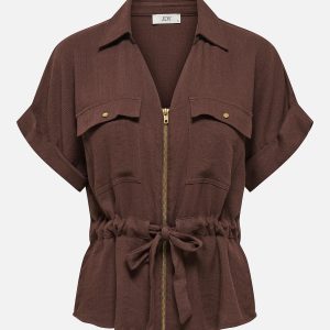JDYMILLE SS ZIP SHIRT WVN CHICORY COFFEE - Image 1