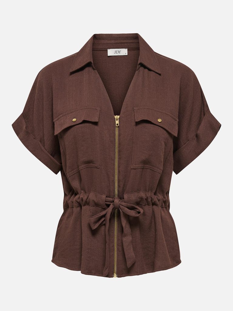 JDYMILLE SS ZIP SHIRT WVN CHICORY COFFEE